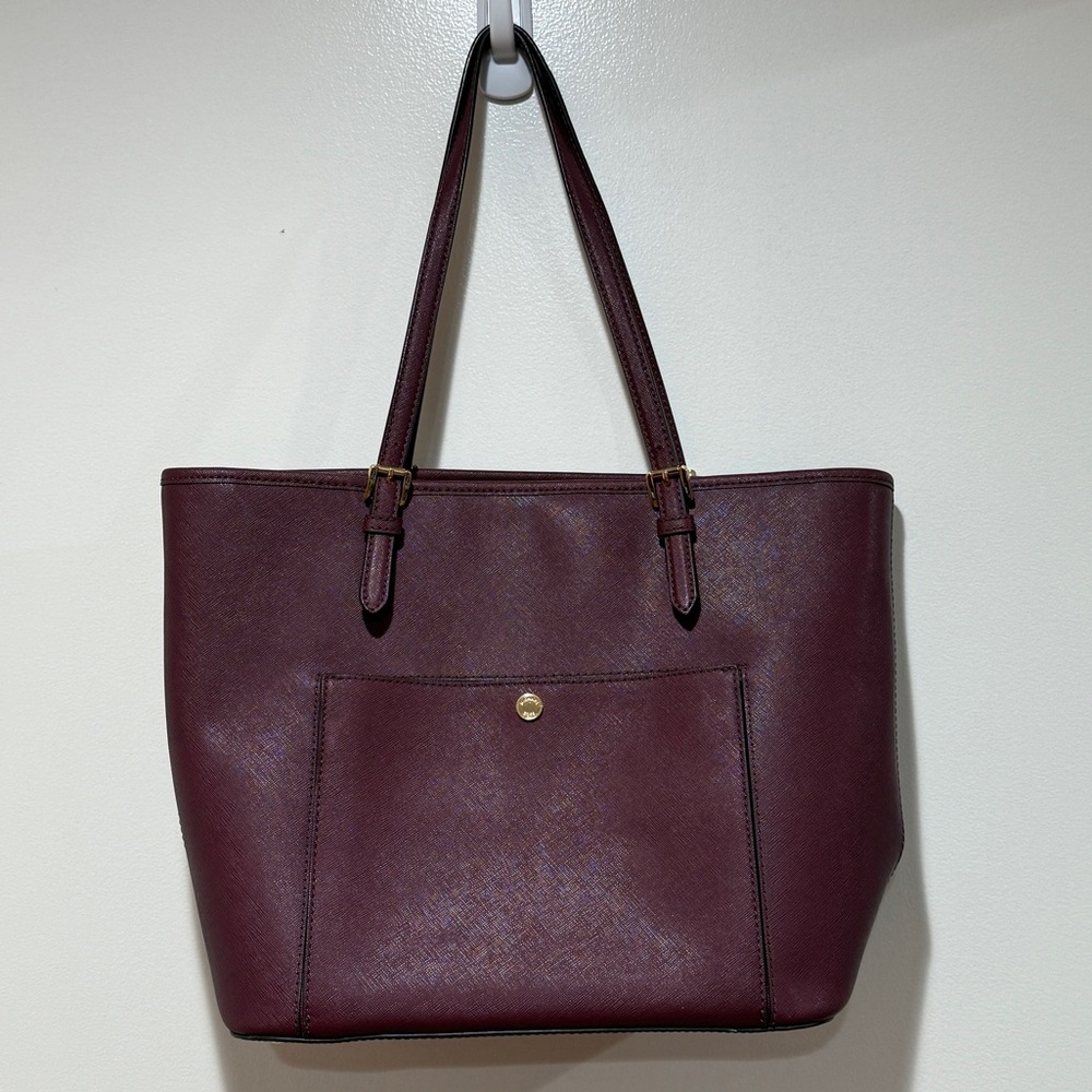 Michael Kors‎ Signature Jet Set Wine Large Leather Tote Shoulder Handbag